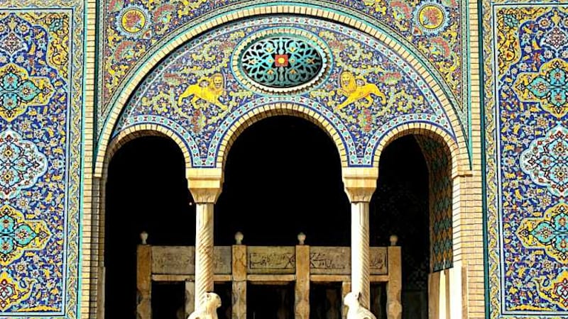 golestan palace with amazing tile and paint at the archs with lion and sun element in tehran